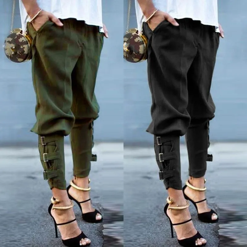 

Military Cargo Harem Pants Women's Pantalon 2019 ZANZEA Plus Size Buckle Capris Trousers Army Female Camo Woman Casual Pants