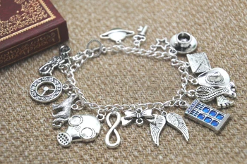 

12pcs Doctor Who inspired bracelet Planet Key Teacup Police box Bow tie Wolf Infinity charm bracelet