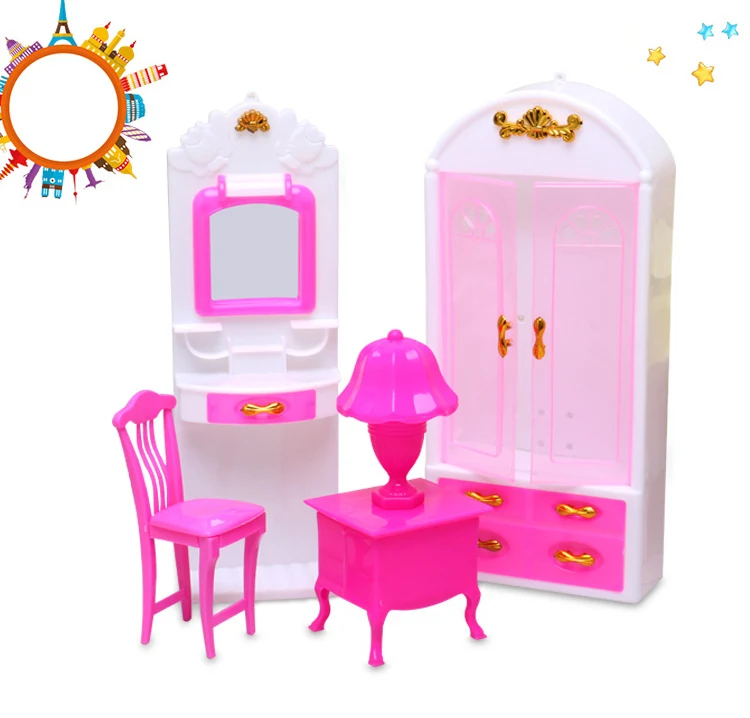 

Girls Furniture toy Dolls House Toy for Girl bedroom Assembly For Doll Accessories wardrobe chairvanity mirror bedside table