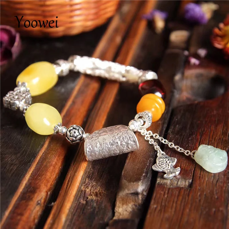 

Yoowei Baltic Natural Amber Bracelet for Women Gift Handmade Designer S925 Silver Charm Bracelet Original Jewelry Wholesale