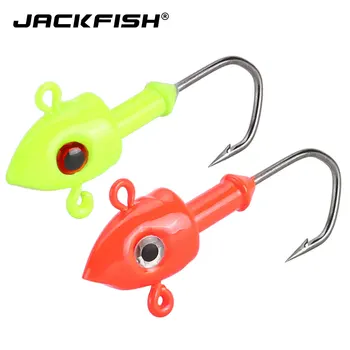 

JACKFISH Lead Jig Head Hook 7g/10g/14g 2pcs/lot Lead Fishing hook Red/Yellow GrankHook Soft Worm Carp Fishing Tackle