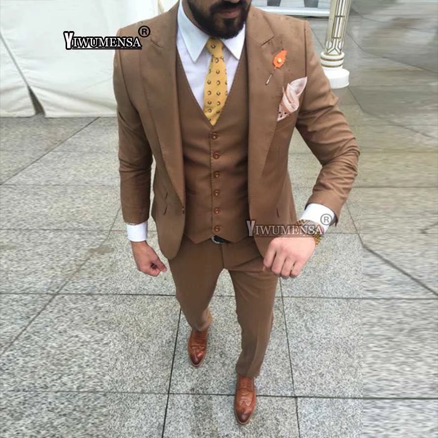 casual blazer for men YIWUMESA Brown Business Formal Men Suits Blazer Masculino 3 Pieces Jacekt+Vest+Pants Custom Made Slim Fir Tuxedos Male Clothing men's blazers