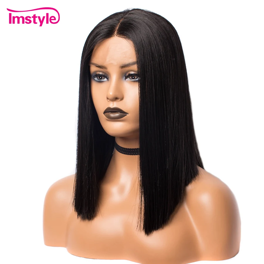 Imstyle прямой короткий Боб черный парики синтетические волосы на кружеве парики для женщин T часть косплей натуральный парик без клея 14 дюймов