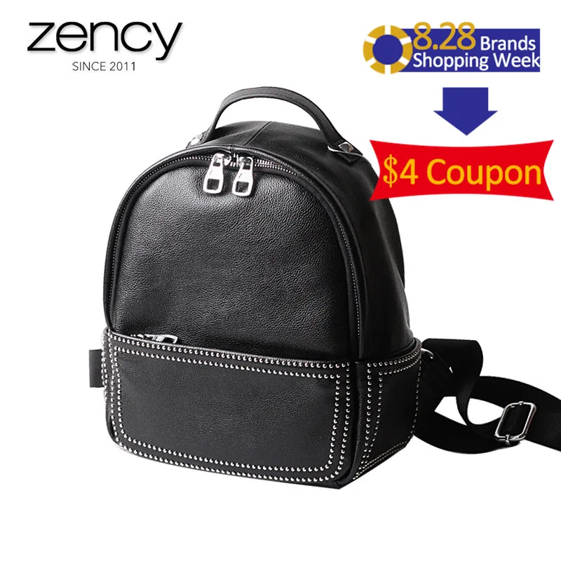 2017 Hot Selling Simple Black Backpacks Top Quality Cow Genuine Leather Women s Rivet Small Bags