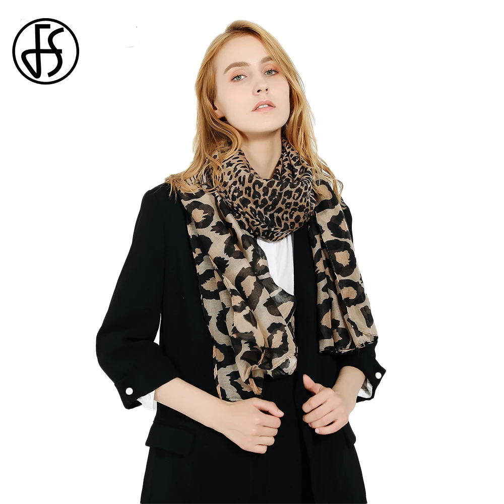 FS Winter Women Animal Print Leopard Scarf Khaki Viscose Neck Blanket