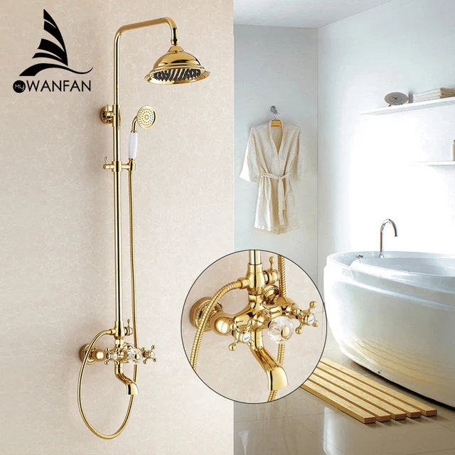 Koop Luxe Goud 1 set Badkamer Regendouche Kraan Set Mengkraan Met Hand