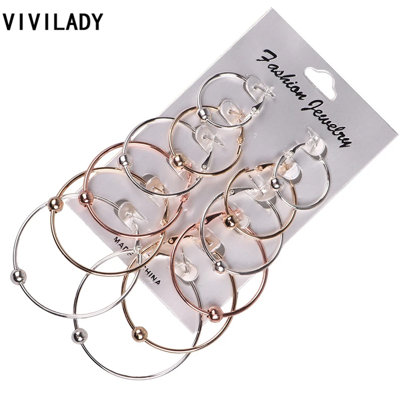 

VIVILADY 6 Pairs/set Hoop Earrings Women Evening Party Gold Silver Color Lead Cadmium Free Summer Jewelry Newest Birthday Gifts