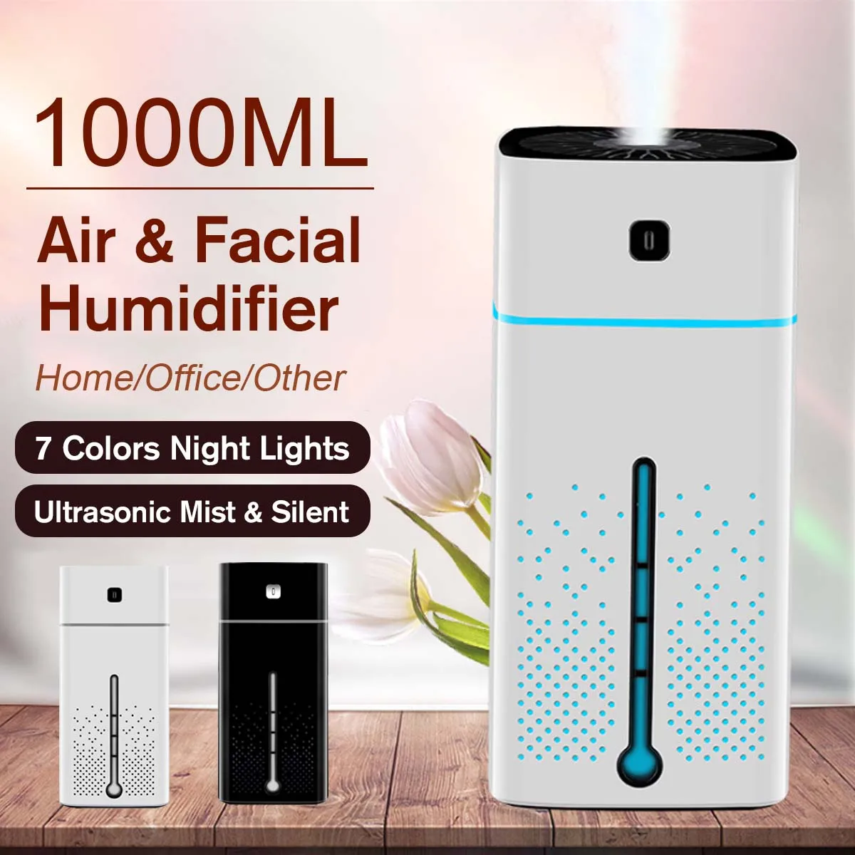 

NEW 1000ML Ultrasonic Air Humidifier USB Diffuser Essential Oil 7 Color LED Night Light Mist Purifier Air Humidifier