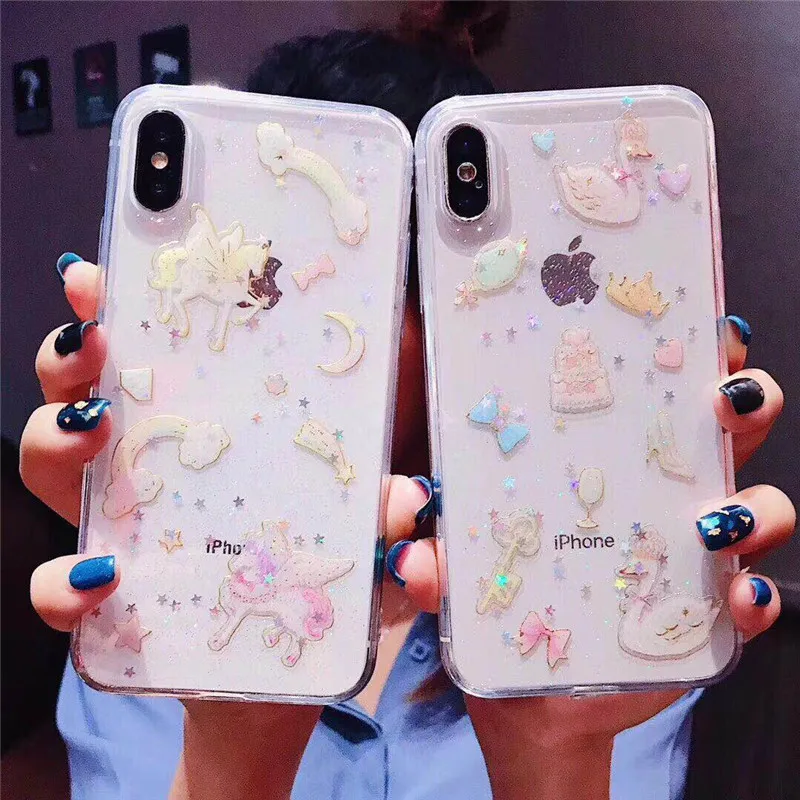

Swan royal crown horse Phone Case For iphone X Case For iphone 6S 6 7 8 Plus Bling Glitter Universe Series Cover Cases Capa