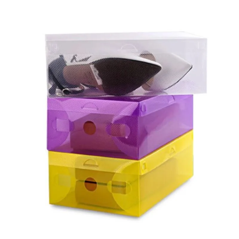 

5Pcs OR 10Pcs Foldable Plastic Shoe Storage Case Boxes Stackable Organizer Shoe Holder baske DIY shoes box organizer 4 Colors