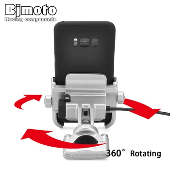 

BJMOTO Universal Motorcycle Bike Scooter ATV 19-30MM Handlebar Rearview Mirror Mobile Phone Holder Mount Bracket USB charger