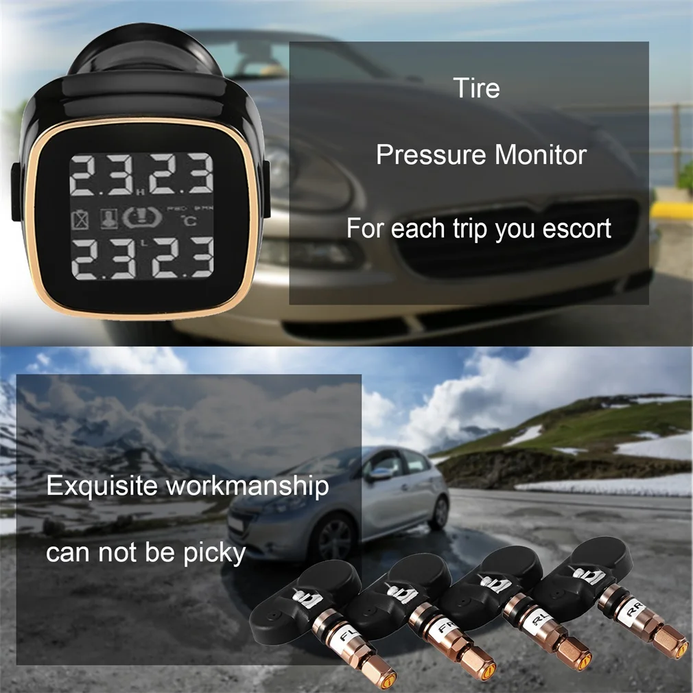 

Universal TPMS Tyre Pressure Monitoring System Real-time Cigarette Lighter with 4 External Sensors LCD Digital Display