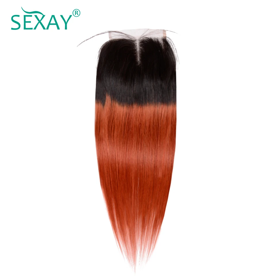 3 пучка с закрытием Омбре бразильские пучки волос с двумя закрытиями 1B/350 оранжевый цвет SEXAY Non Remy человеческие волосы с закрытием