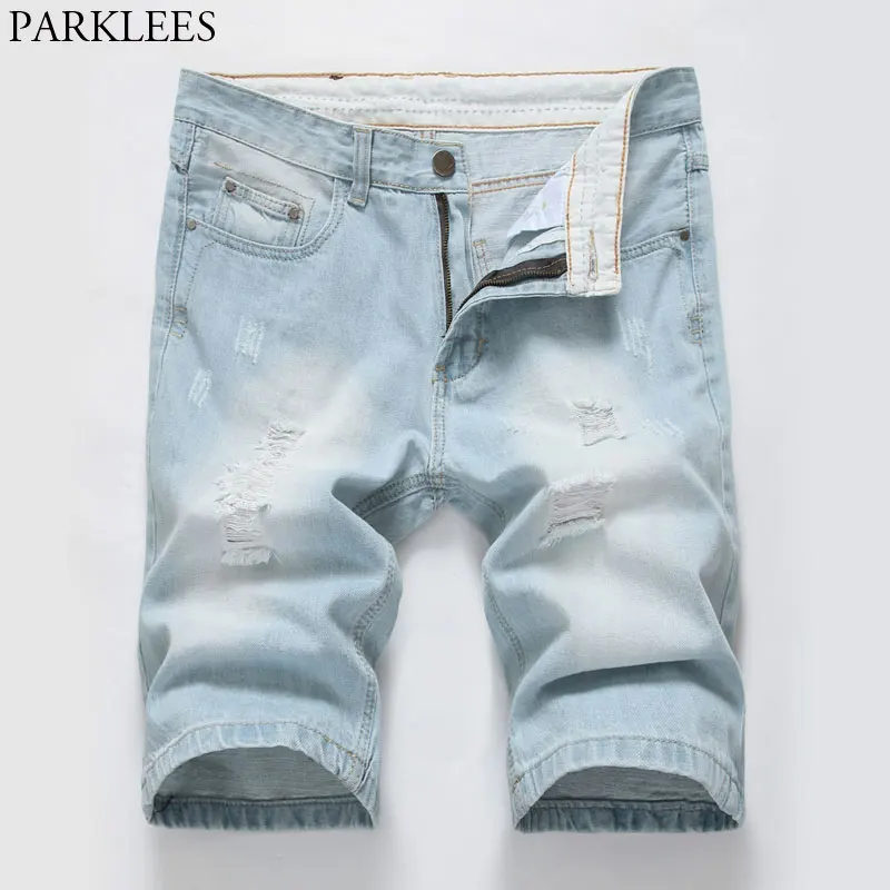 Новые модные мужские рваные джинсовые Шорты повседневные Прямые джинсовые шорты до колена Hommes Брендовые джинсовые шорты мужские