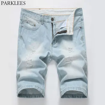 

2018 New Fashion Men's Ripped Shorts Jeans Casual Knee Length Straight Jeans Shorts Hommes Brand Wash Cotton Denim Shorts Male