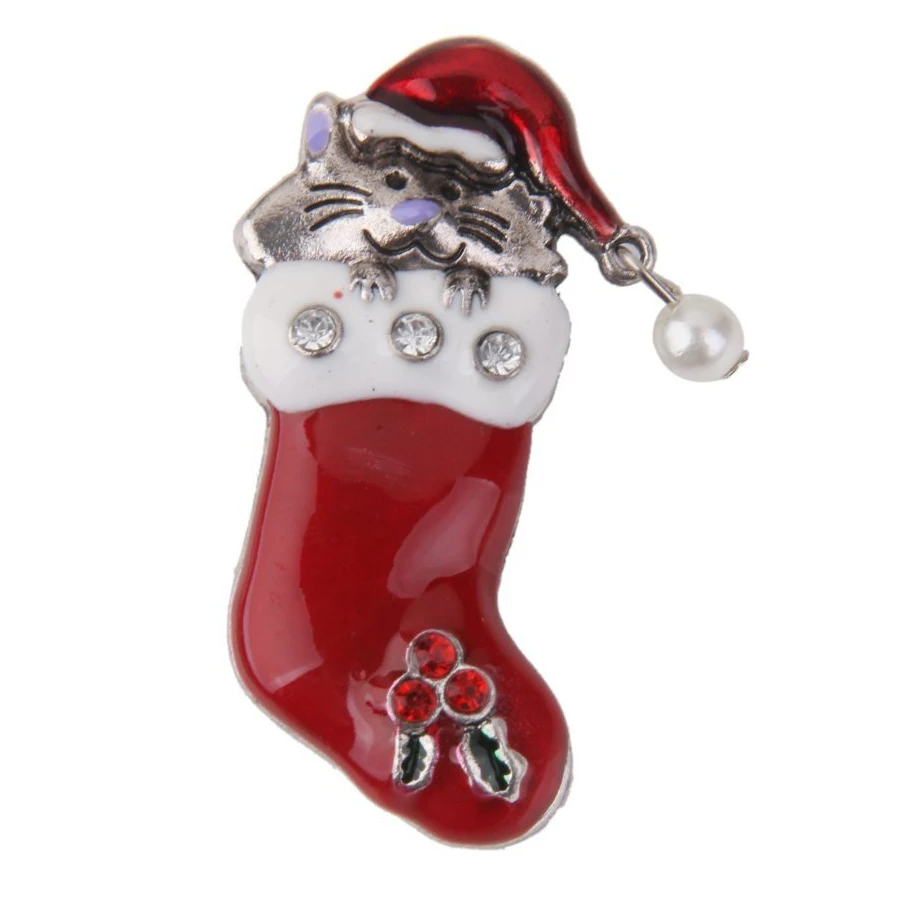 

Christmas Brooch Pin Gift Cat in Christmas Boot Silver+ red