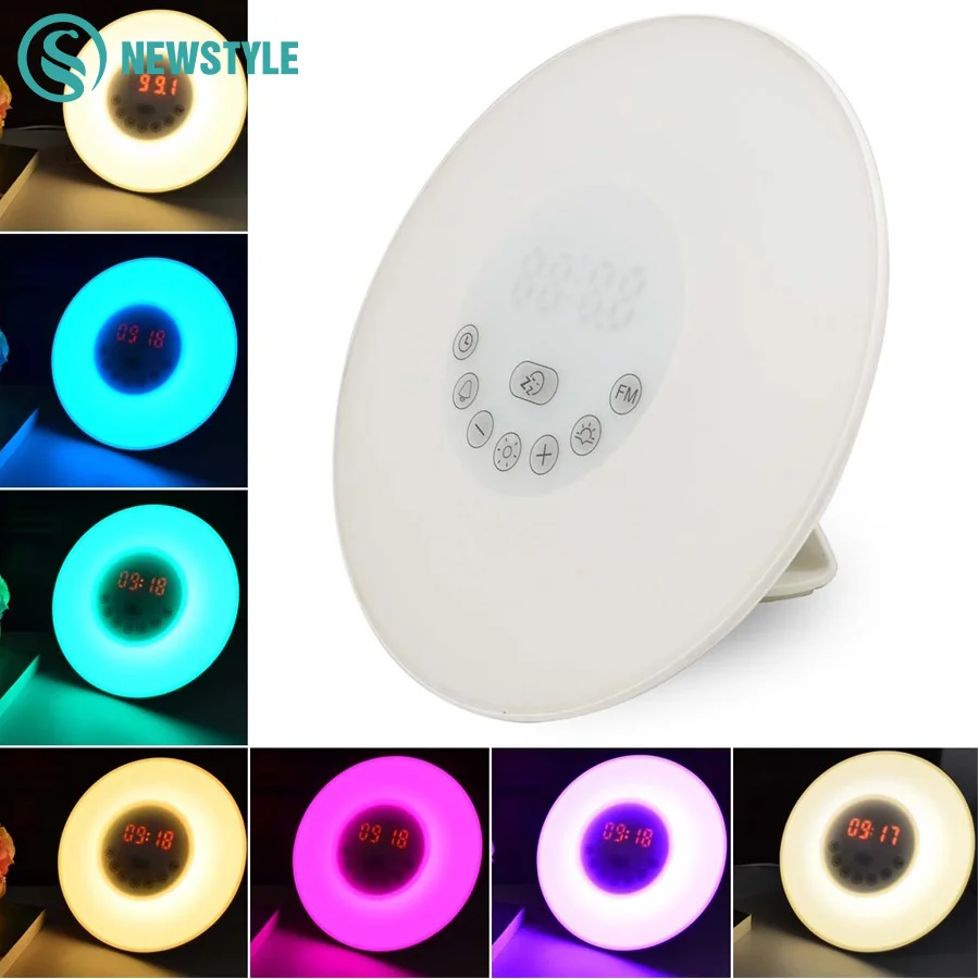 

Hot Sale LED Novelty Lights with Digital Alarm Clock Night light with Wake Up FM Radio Colorful Light Free Shipping