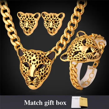 

Leopard Head Choker Necklace Bracelet Earrings Set For Women Vintage Jewelry Trendy Gold/Silver Color Jewelry Set NEH727