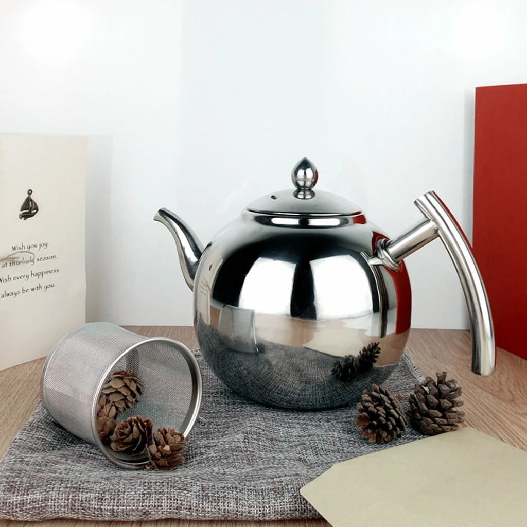 Stainless Steel Teapot Coffee Tea Kettle Loose Leaf Teapot with Infuser 1L 1.5L 2L