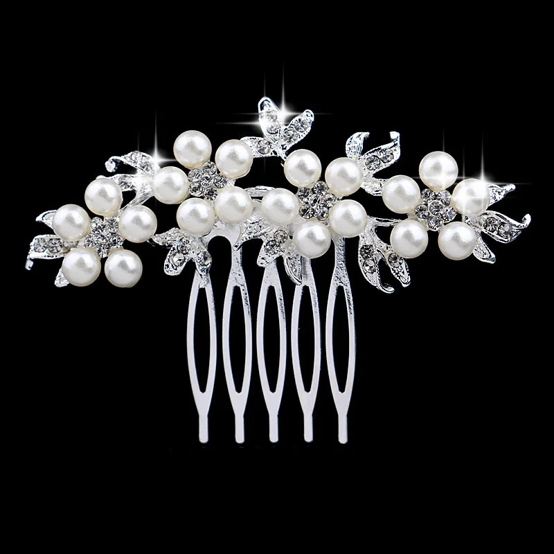 New 2017 Wedding Bridal Crystal Rhinestone Flower Faux Pearls Hairpins Diamante Hair Clip Comb