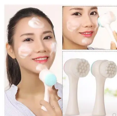 

Portable 3D Double Side Silicone Facial Cleanser Brush Face Cleaning Massage Face Washing Blackhead Removal Skin Care Tool