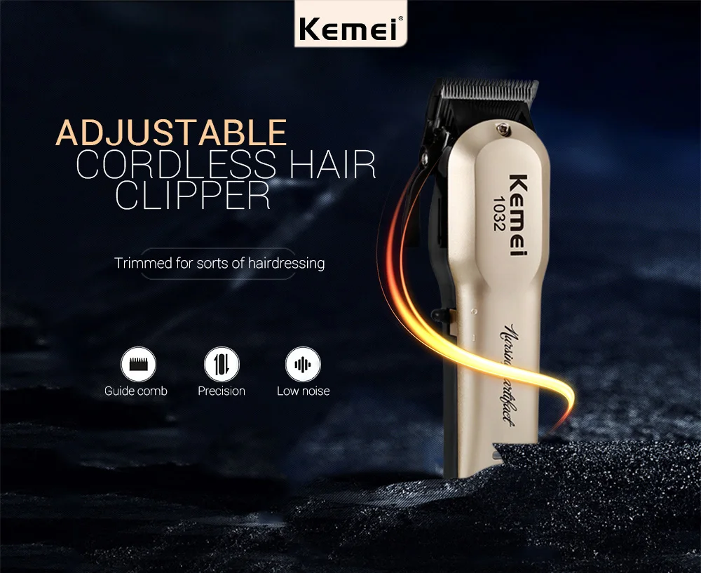 Kemei KM - 1032 Adjustable Cordless Powerful Motor Hair Clipper with 4 Guide Comb