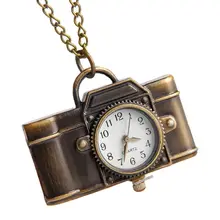 Карманные часы кварцевые винтажные в форме камеры мини цепь портативный Шарм женское ожерелье Кулон Бронзовый чайник подарки стимпанк