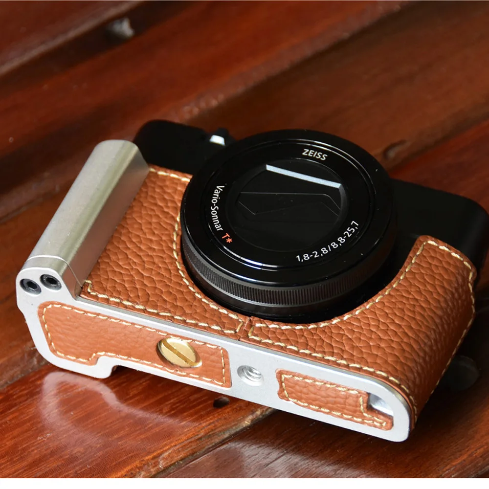 Чехол из натуральной кожи сумка для камеры Нижняя крышка комплект Sony RX100 II III IV V VI