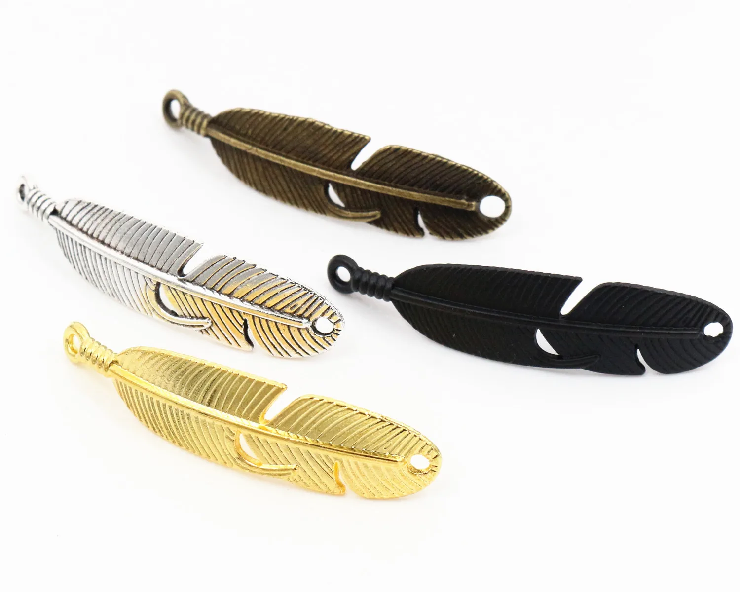 

46x11mm 6pcs Black/Antique Silver/Bronze/Gold Colors Plated Feather Handmade Charms Pendant:DIY for bracelet necklace