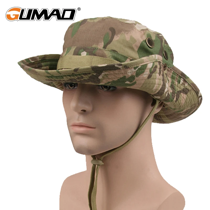 Camouflage Outdoor Fishing Cap Sunscreen Sun Bucket Hat Camping Climbing Military Army Airsoft Jungle Bob Wide Brim Bonnie Cap