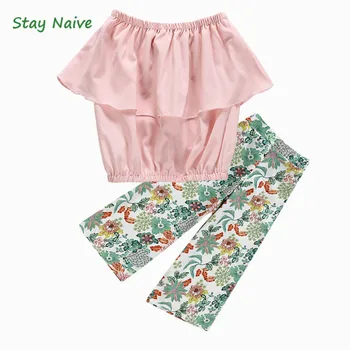 

Stay Naive Children's girls summer new pink tube tops + broken bouquet waist pants children's girls suit