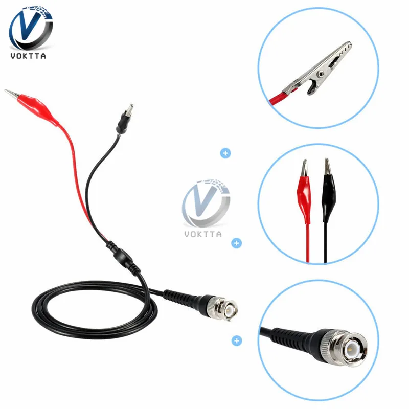 Voktta Oscilloscope BNC Male Plug to Dual Alligator Clip Oscilloscope Test Probe Lead Cable 1m 500V 5A for Electrical Working oscilloscope probe test probe lead cable