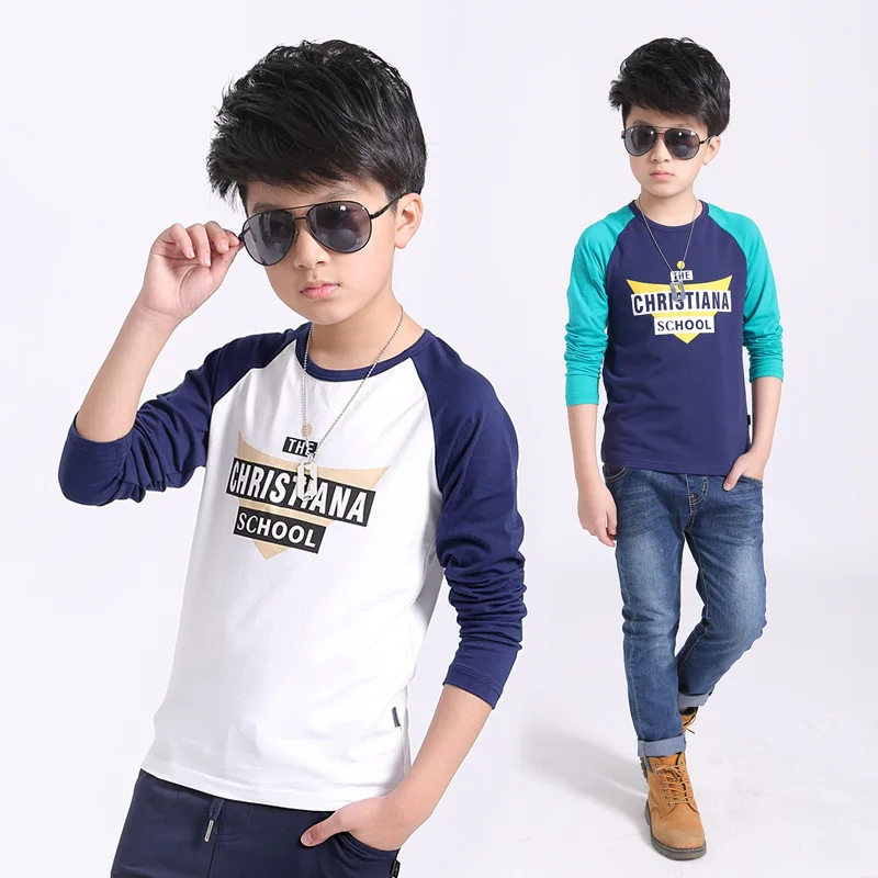 

Teens Boys Long Sleeve Tops Tees Children Clothes Boys Letter Bottom Shirt 5 6 7 8 9 10 11 12 13 14 Years Boy Splice T-shirt