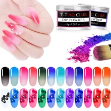 T-TIAO-клуб, 8 г, меняющий температуру, погружающийся порошок для ногтей, термо меняющий цвет, акриловый блеск, пылезащитный пигмент, сделай сам, маникюр, дизайн ногтей