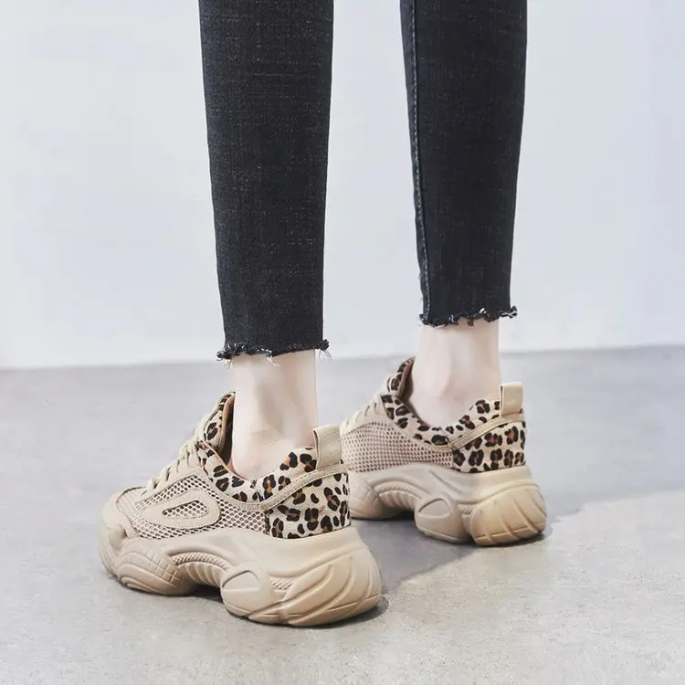XDA/; дышащие женские теннисные кроссовки леопардовой расцветки на шнуровке; женская повседневная обувь на платформе; летняя модная женская обувь; D353