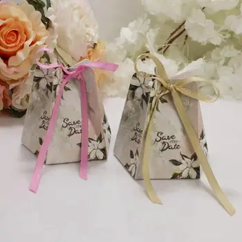 

100Pcs Gardenia Style Pentangular "Save The Date" Wedding Favors Candy Box Chocolate Boxes Party Supplies Bomboniera Gift Box