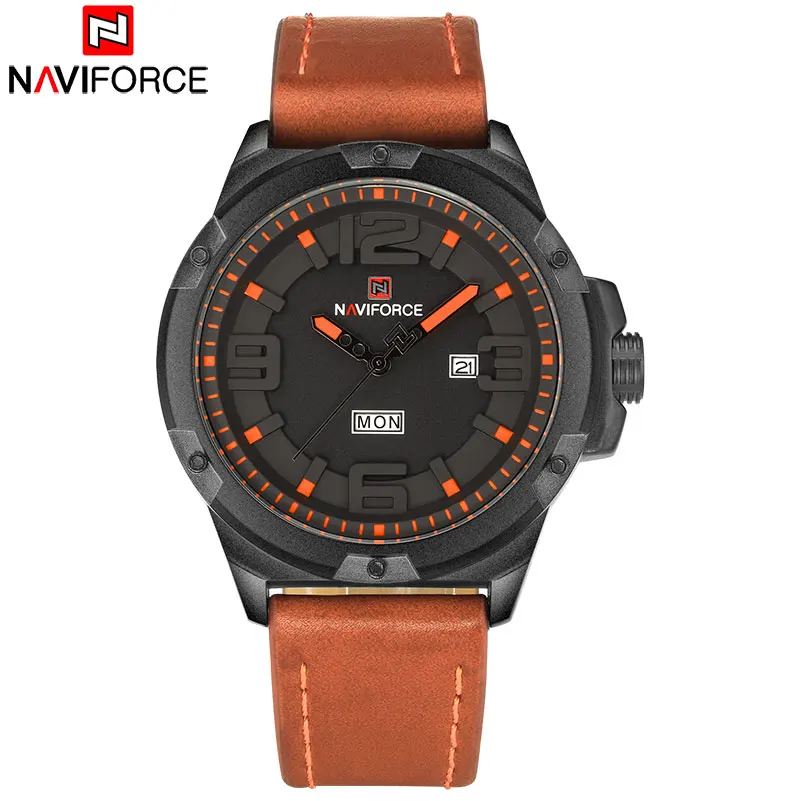 

Часы наручные NAVIFORCE Мужские кварцевые, брендовые водонепроницаемые спортивные аналоговые, с кожаным ремешком, с автоматической датой