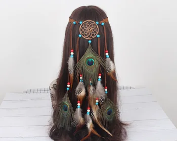 

Indian Peacock Feather Hair band Feather Headband Feather Headdress Weave Boho