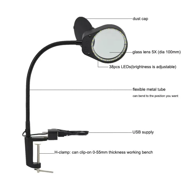5X Настольный светодиодный увеличительный светильник, новая настольная лампа с клипсой для чтения, увеличительное стекло с большими линзами, настольная лампа для близкой работы