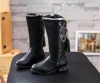 

AI LIANG winter Children boots Girls Princess snow boots high help martin boots Kids fashion Rhinestones Plus velvet cotton shoe