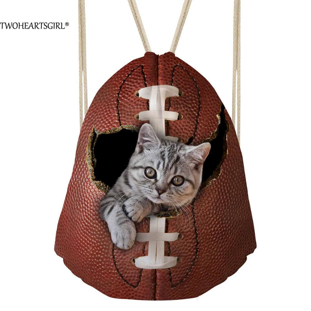 

TWOHEARTSGIRL Lovely Cat Printing Drawstring Backpack for Girls Cute School Bagpacks Student Casual Children Back Packs Mochila