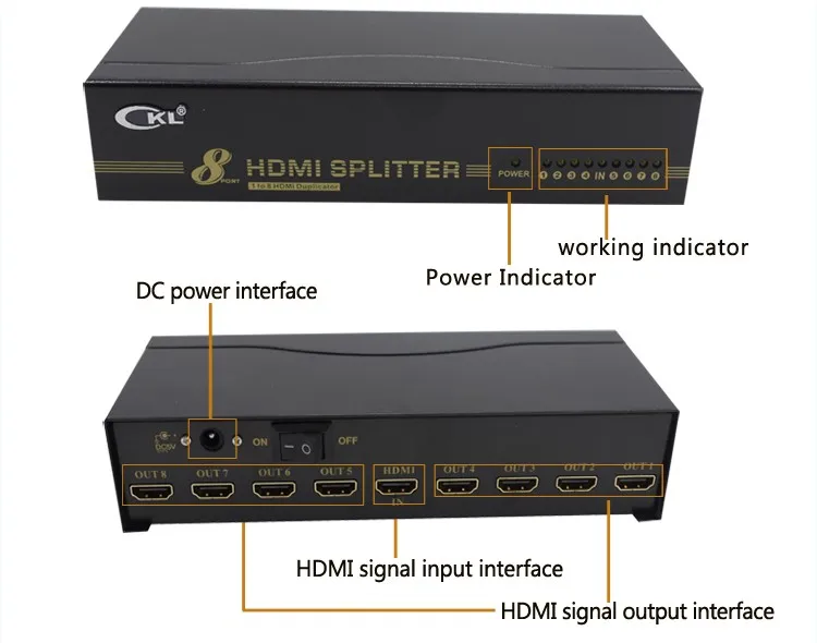 CKL HD-98 высокого качества 1*8 8 порт HDMI сплиттер поддержка 1,4 в 3D 1080 P для ПК монитор HDTV