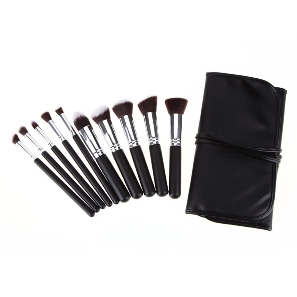 New Makeup Brushes 10pcs Silver Synthetic Kabuki Makeup Brush Set