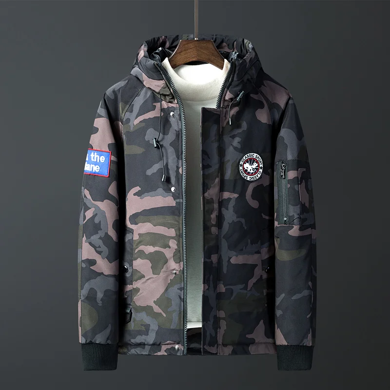 

2019 Brand New Casual Warm Winter Down Jacket Men Camouflage Parkas Fashion Hooded Down Jacket Black Coats Men Plus Size 3XL