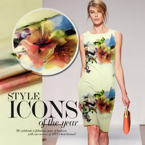 

SS034 100% Natural Silk /Pear Flowers in Spring/ Printing Silk Fabric Mulberry Silk Satin/ Width 1.25yd Thickness16.5mm/ Unit: M