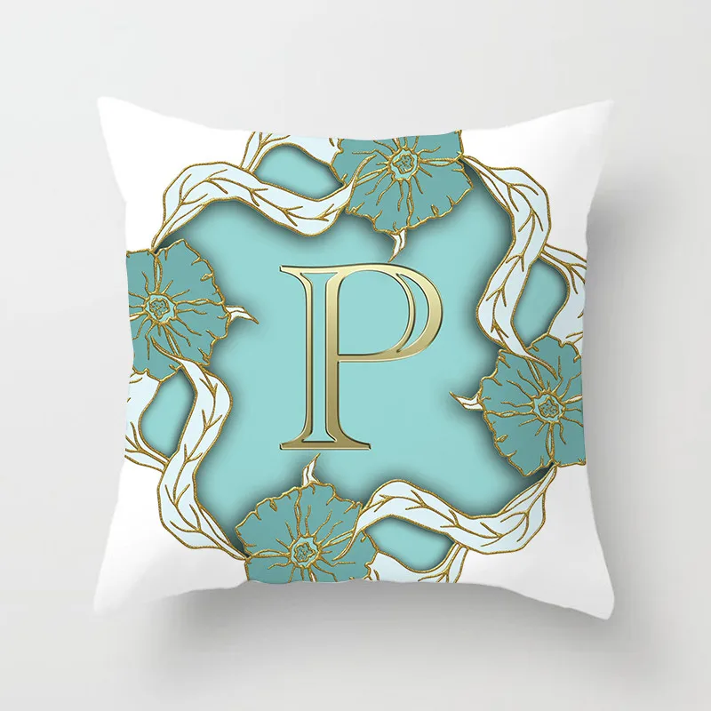 26 Alphabet Gold Letter Pillow Cover