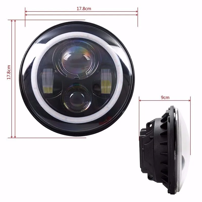 7 inch Round H4 40W Hi Lo Beam LED Headlamp 7 Black Projector Headlight Lamp Halo Eyes For Wrangler JK LJ TJ Defender