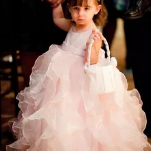 Коллекция года, милое платье для девочек бальное платье без рукавов с оборками, платье из органзы с цветочным узором для девочек недорогое праздничное платье для маленьких девочек