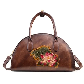 

Women Natural Genuine Leather Bag Ladies Flower Embossed Handbag Vintage Shoulder Messenger Bag Female Tote Purse Travel Bag