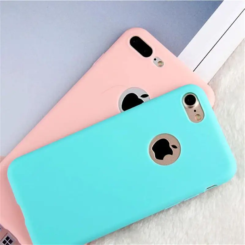 Мягкий силиконовый чехол для iPhone 6 S 7 8 Plus 5 5S 7Plus однотонный из тпу карамельных